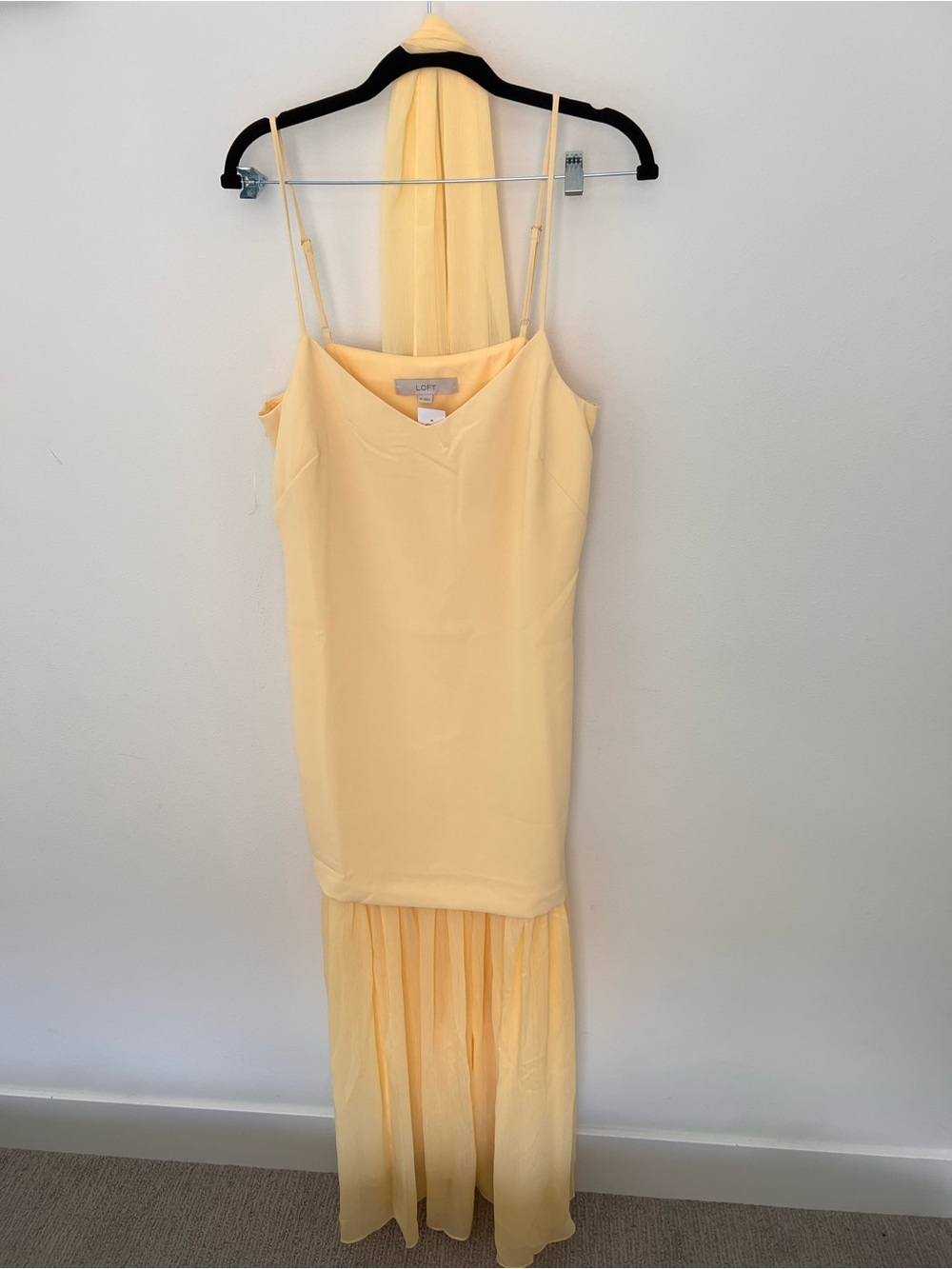 LOFT Pale Yellow Slip Dress with Sheer Chiffon Panel